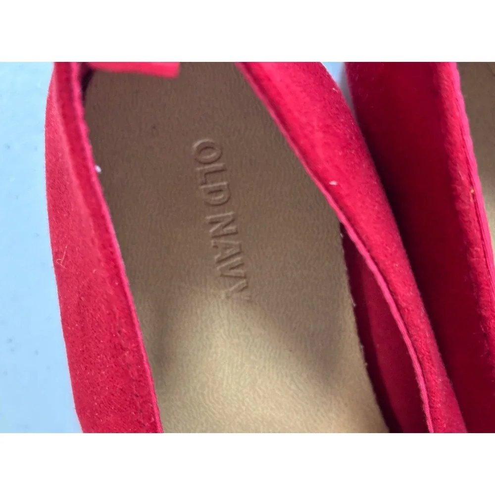 Old Navy Girls Red Velvet Flats Bow Slip On Dress Shoes Holiday Party size 11